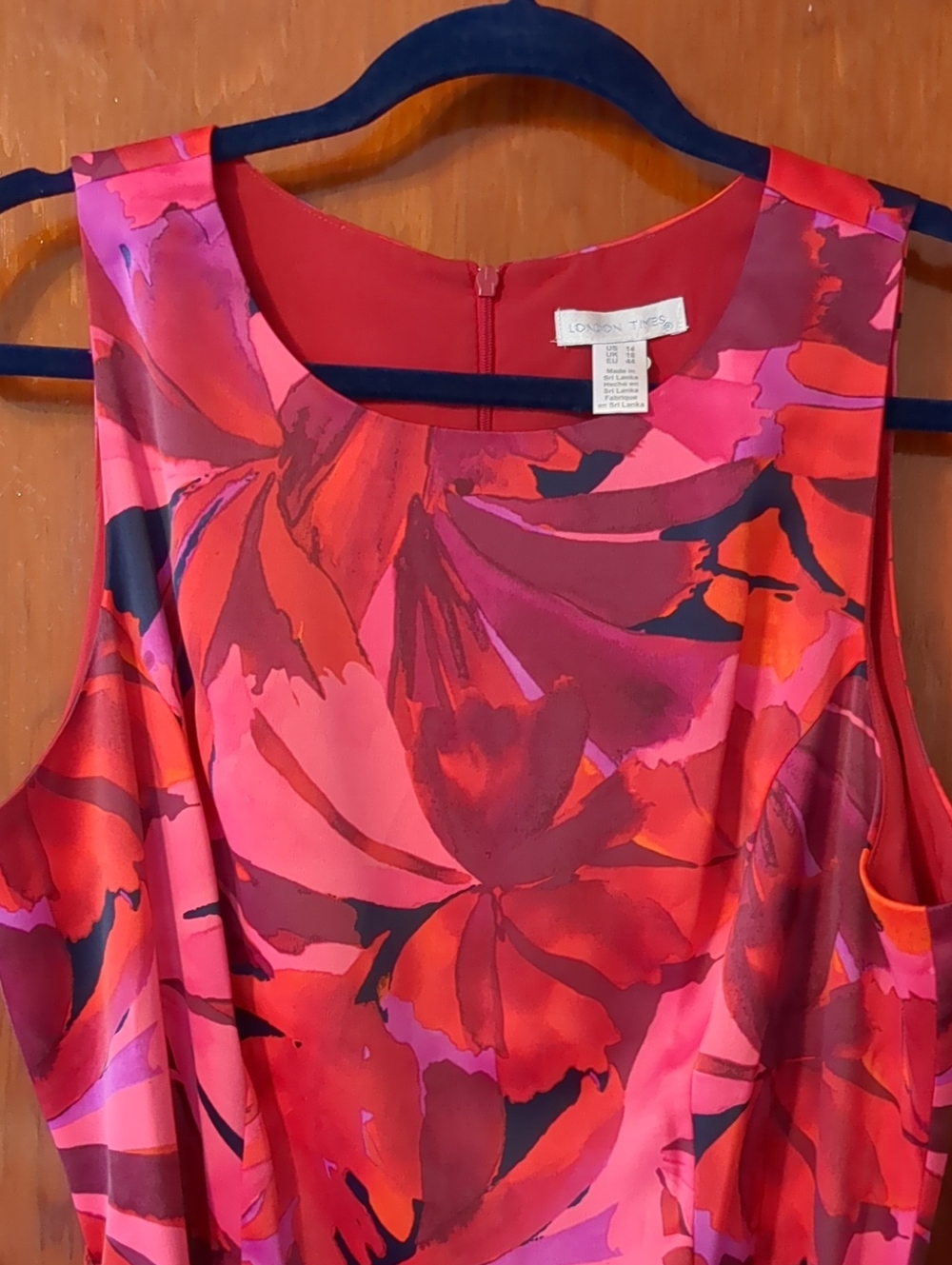 London Times Red and Pink Floral Sheath Dress